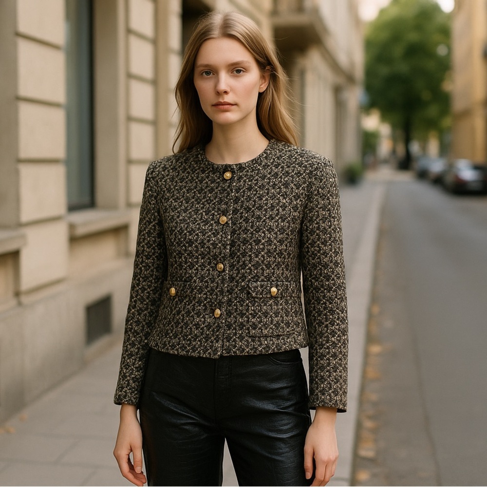 NWT MARLED TWEED GOLD BLACK BOXY JACKET LARGE